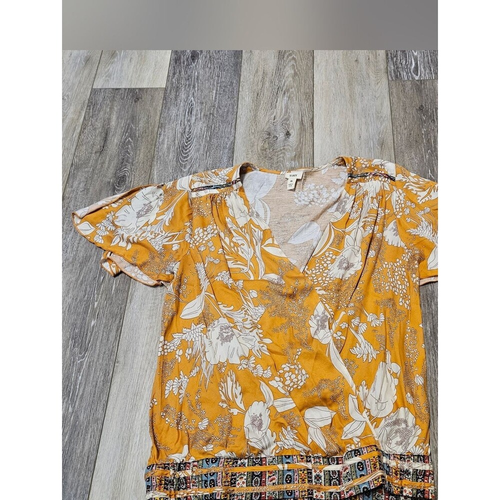 Anthropologie Tiny Floral Surplice V Neck Blouse Top Yellow Gold Women's Small - Picture 3 of 11